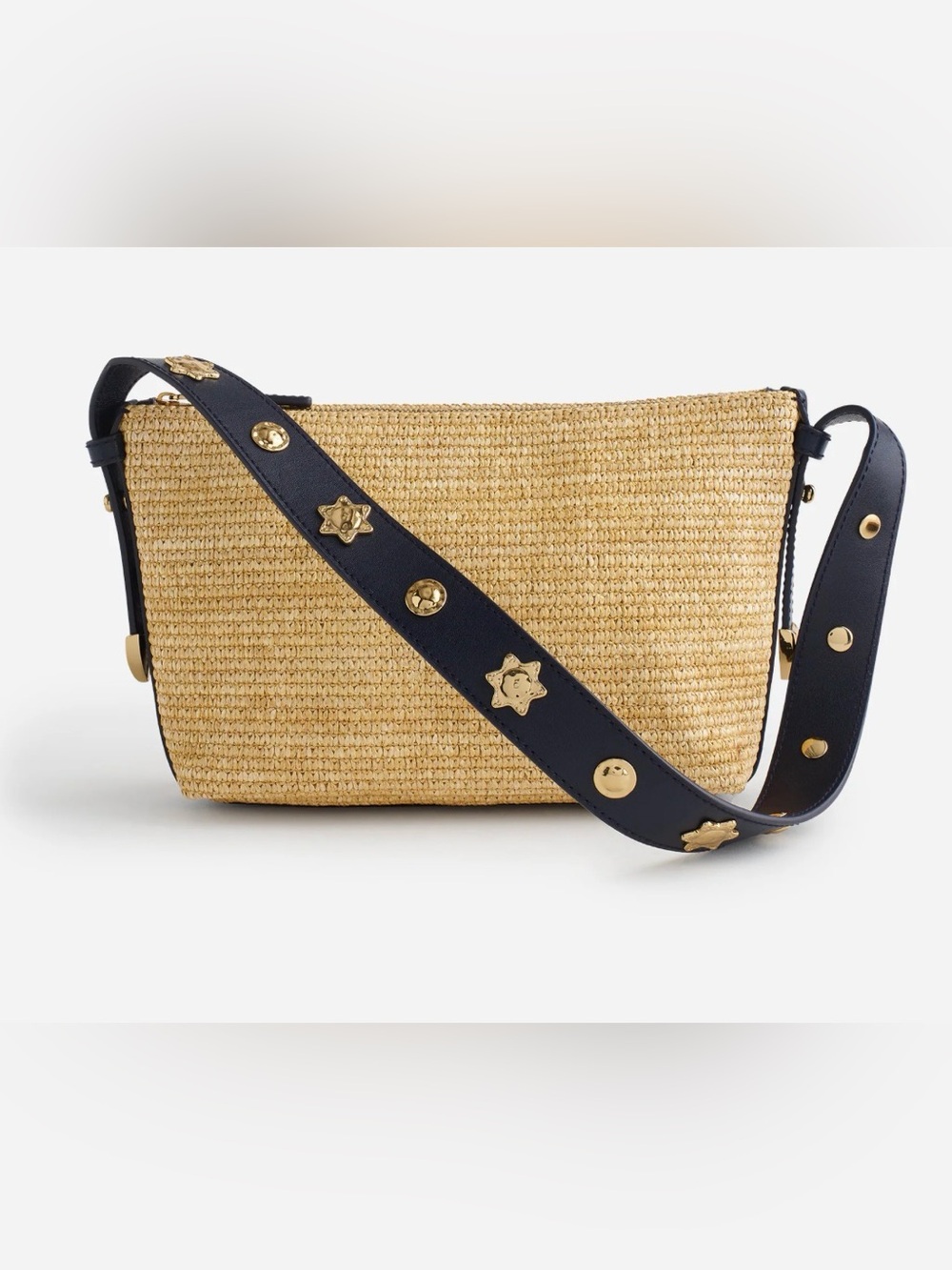 Madewell Woven Straw Shoulder Bag with Navy Studded Strap